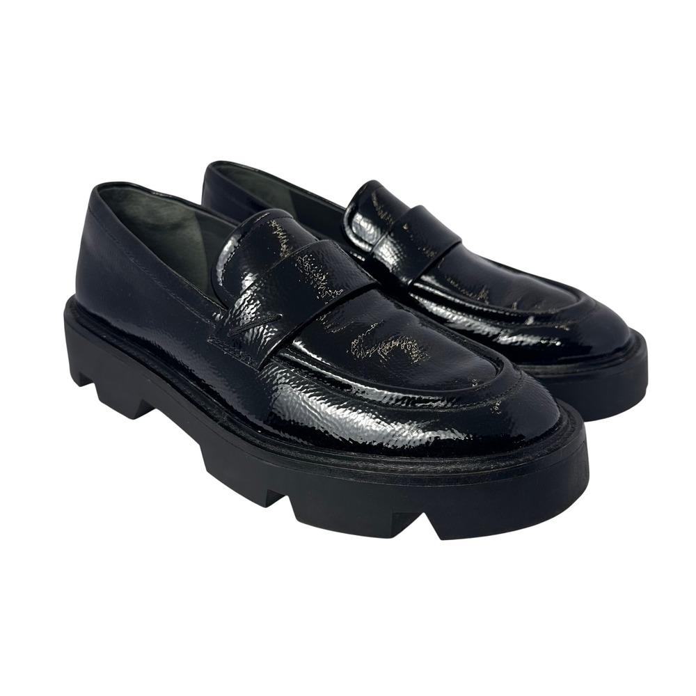 Sarto by Franco Sarto Black Patent Faux Leather Lug Sole Loafers Platform Shoes